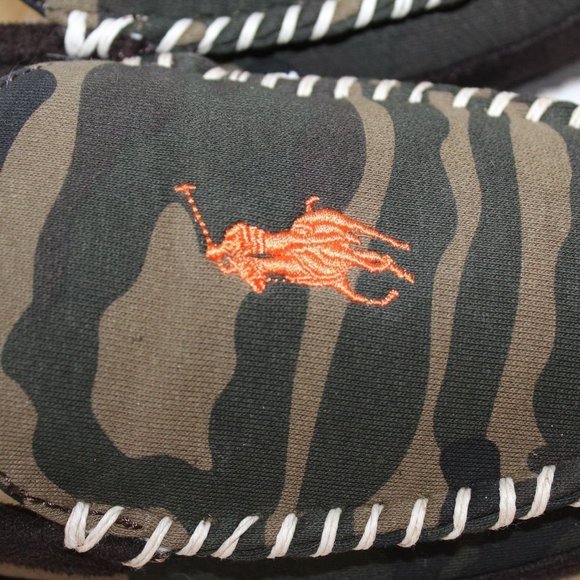 NIB POLO RALPH LAUREN MEN\'S CAMOUFLAGE GREEN ORANGE SLIPPERS‎ main image 6